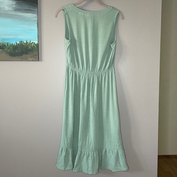 Monteau Sage Green Linen Blend Midi Dress - Picture 5 of 7